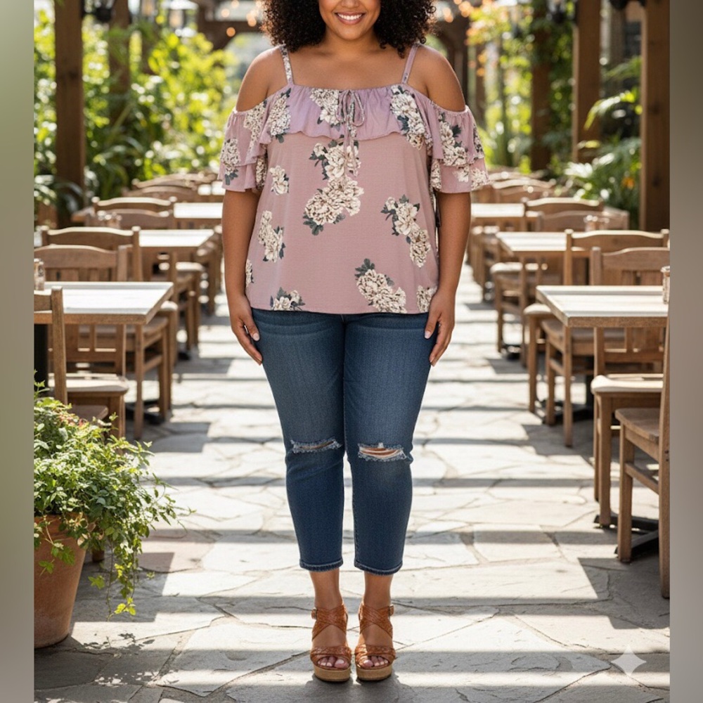 Torrid Blouse Boho Whimsicore Fairycore Top Cold Shoulder Ruffle Soft Pink 2X